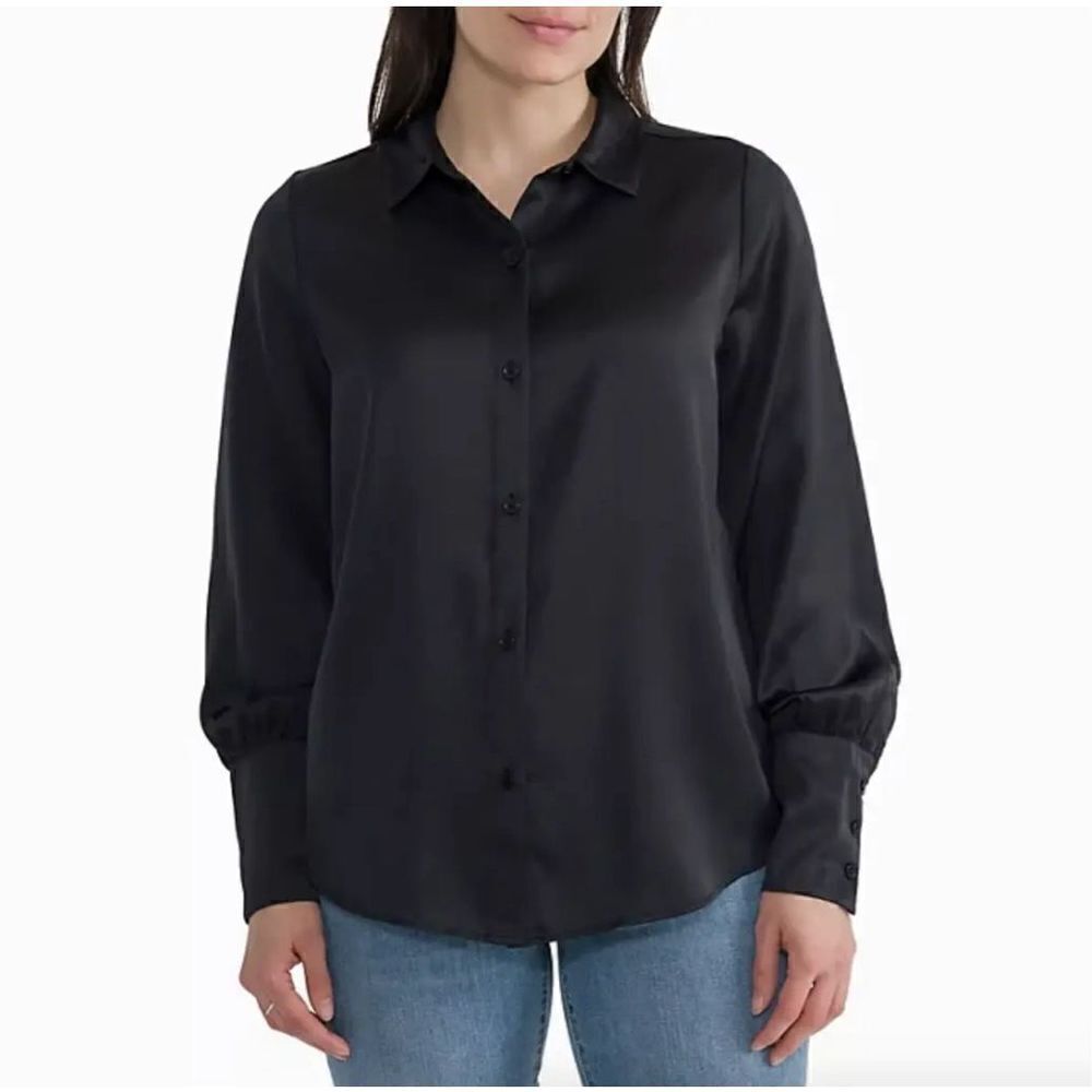 NWT Joie Black Satin Long Sleeve Blouse XXL